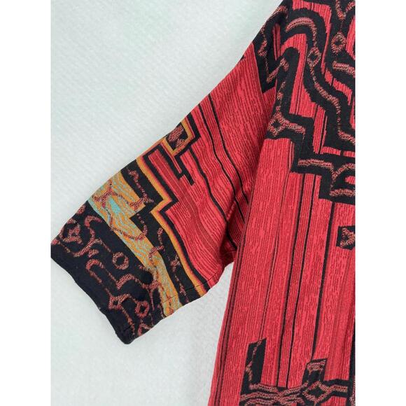 Peruvian Connection Red Aztec Hokkaido 100% Pima Cotton Fresco Kimono Cardigan - Picture 3 of 4